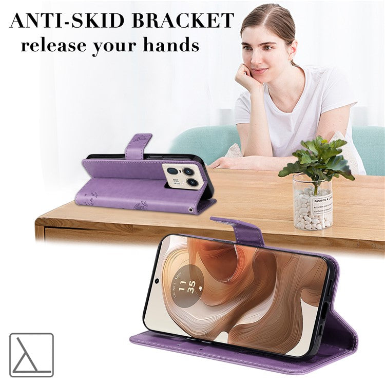 KT Imprinting Flower Series-3 For Motorola Moto X50 Ultra 5G / Edge 50 Ultra 5G Case Imprinted Wallet Leather Phone Cover - Light Purple