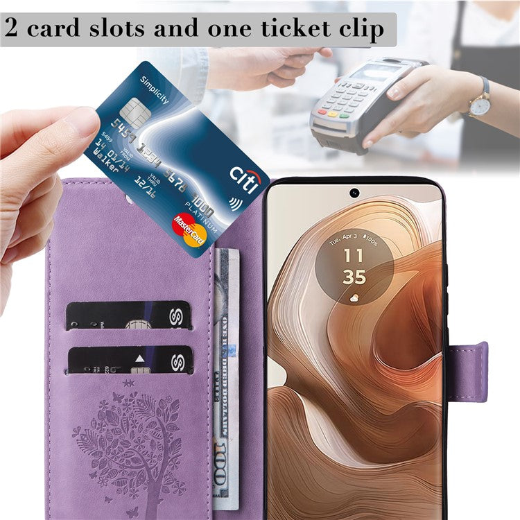 KT Imprinting Flower Series-3 For Motorola Moto X50 Ultra 5G / Edge 50 Ultra 5G Case Imprinted Wallet Leather Phone Cover - Light Purple