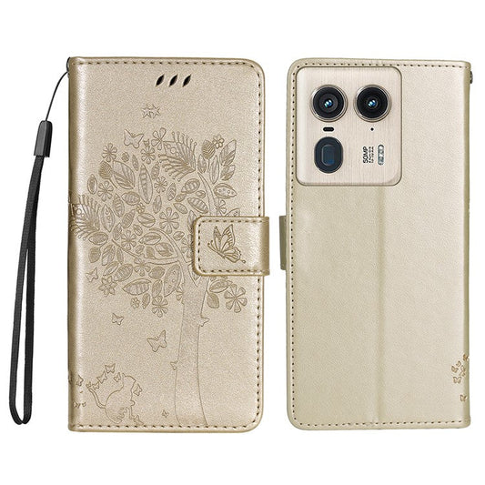 KT Imprinting Flower Series-3 For Motorola Moto X50 Ultra 5G / Edge 50 Ultra 5G Case Imprinted Wallet Leather Phone Cover - Gold