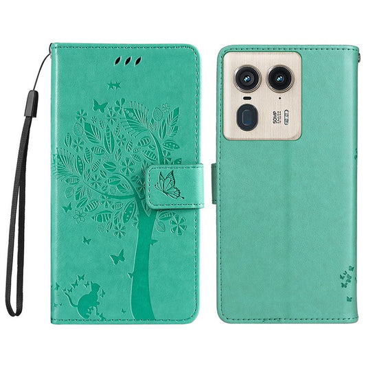 KT Imprinting Flower Series-3 For Motorola Moto X50 Ultra 5G / Edge 50 Ultra 5G Case Imprinted Wallet Leather Phone Cover - Green