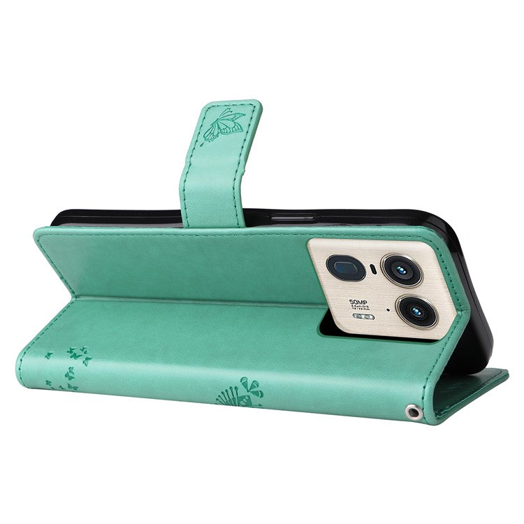 KT Imprinting Flower Series-3 For Motorola Moto X50 Ultra 5G / Edge 50 Ultra 5G Case Imprinted Wallet Leather Phone Cover - Green