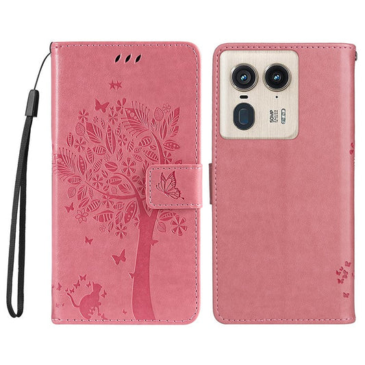 KT Imprinting Flower Series-3 For Motorola Moto X50 Ultra 5G / Edge 50 Ultra 5G Case Imprinted Wallet Leather Phone Cover - Pink