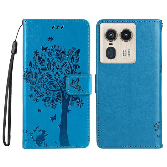 KT Imprinting Flower Series-3 For Motorola Moto X50 Ultra 5G / Edge 50 Ultra 5G Case Imprinted Wallet Leather Phone Cover - Blue