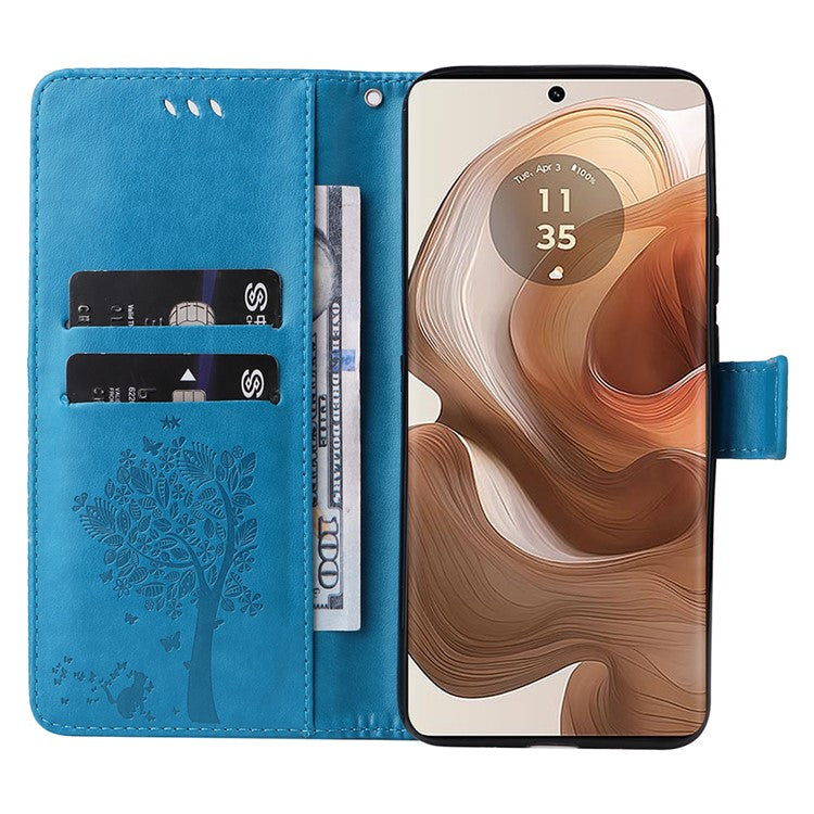 KT Imprinting Flower Series-3 For Motorola Moto X50 Ultra 5G / Edge 50 Ultra 5G Case Imprinted Wallet Leather Phone Cover - Blue
