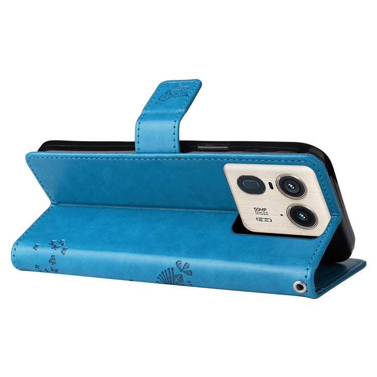 KT Imprinting Flower Series-3 For Motorola Moto X50 Ultra 5G / Edge 50 Ultra 5G Case Imprinted Wallet Leather Phone Cover - Blue