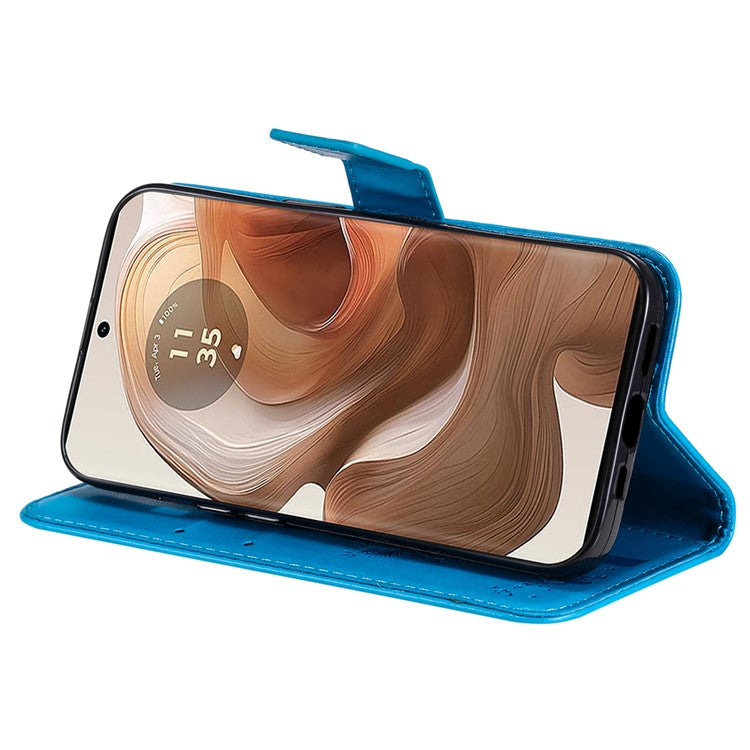 KT Imprinting Flower Series-3 For Motorola Moto X50 Ultra 5G / Edge 50 Ultra 5G Case Imprinted Wallet Leather Phone Cover - Blue