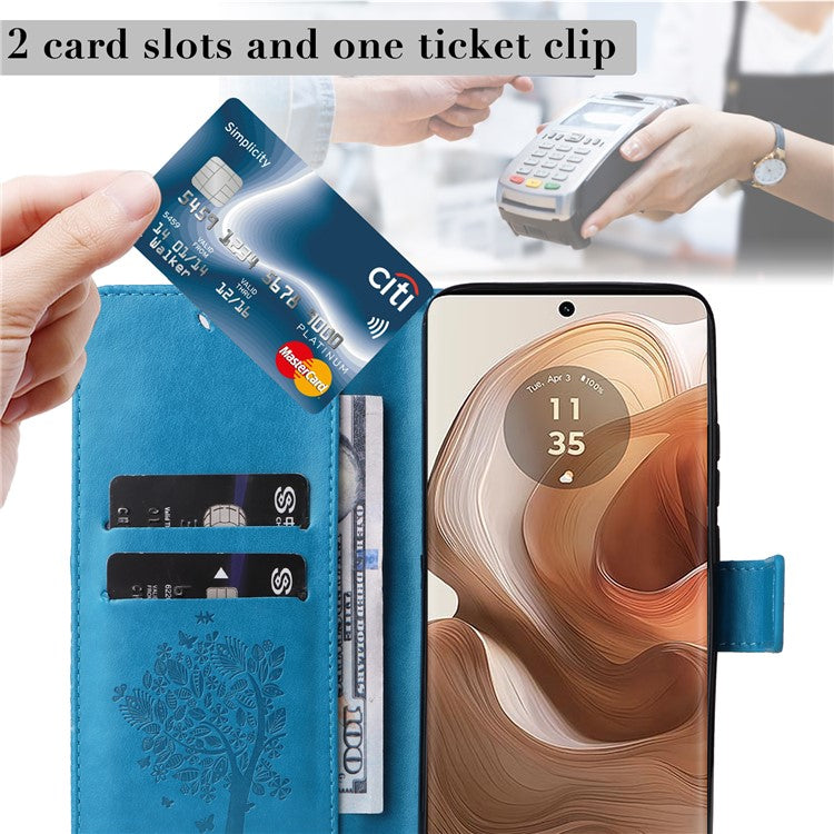 KT Imprinting Flower Series-3 For Motorola Moto X50 Ultra 5G / Edge 50 Ultra 5G Case Imprinted Wallet Leather Phone Cover - Blue