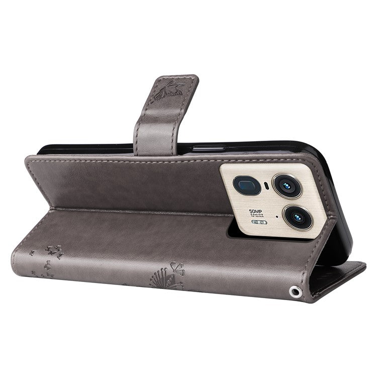 KT Imprinting Flower Series-3 For Motorola Moto X50 Ultra 5G / Edge 50 Ultra 5G Case Imprinted Wallet Leather Phone Cover - Grey