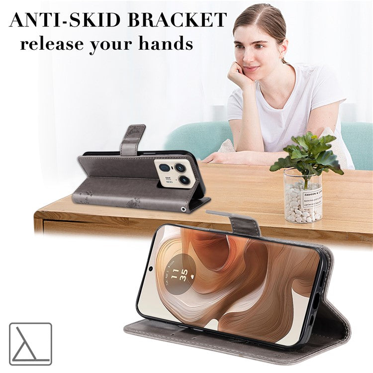 KT Imprinting Flower Series-3 For Motorola Moto X50 Ultra 5G / Edge 50 Ultra 5G Case Imprinted Wallet Leather Phone Cover - Grey
