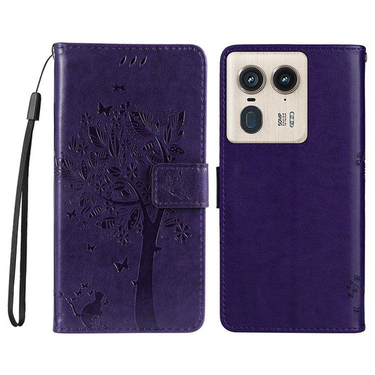 KT Imprinting Flower Series-3 For Motorola Moto X50 Ultra 5G / Edge 50 Ultra 5G Case Imprinted Wallet Leather Phone Cover - Purple
