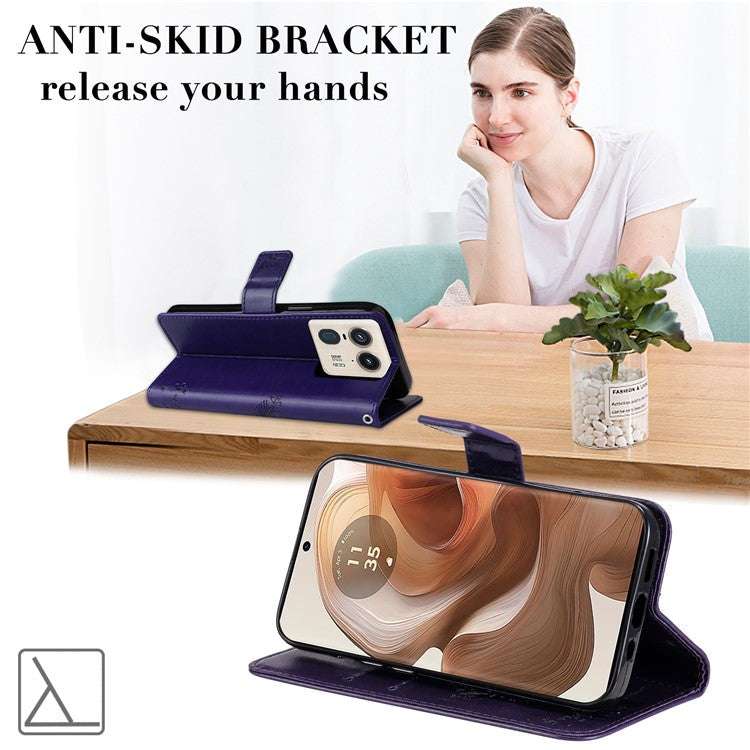 KT Imprinting Flower Series-3 For Motorola Moto X50 Ultra 5G / Edge 50 Ultra 5G Case Imprinted Wallet Leather Phone Cover - Purple