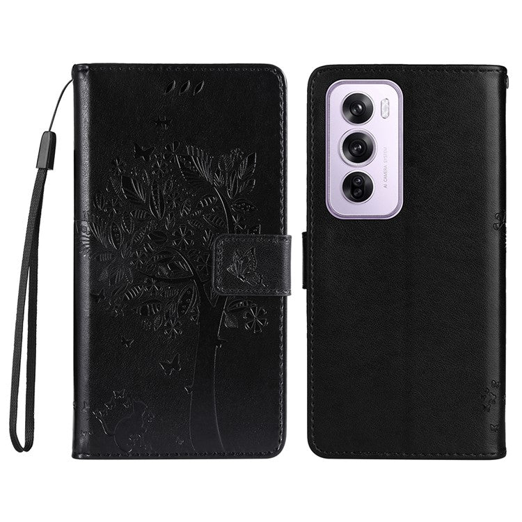 KT Imprinting Flower Series-3 For Oppo Reno12 5G (Global) Phone Case Imprinted Leather Wallet Cover - Black