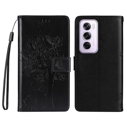 KT Imprinting Flower Series-3 For Oppo Reno12 5G (Global) Phone Case Imprinted Leather Wallet Cover - Black