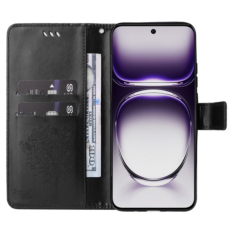 KT Imprinting Flower Series-3 For Oppo Reno12 5G (Global) Phone Case Imprinted Leather Wallet Cover - Black