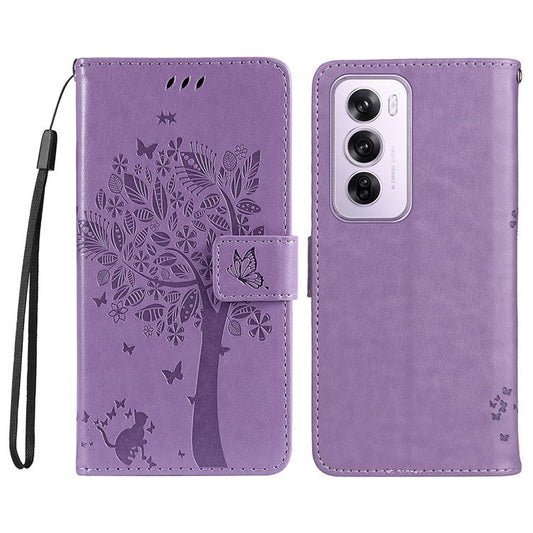 KT Imprinting Flower Series-3 For Oppo Reno12 5G (Global) Phone Case Imprinted Leather Wallet Cover - Light Purple