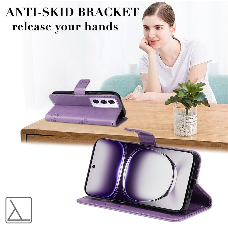 KT Imprinting Flower Series-3 For Oppo Reno12 5G (Global) Phone Case Imprinted Leather Wallet Cover - Light Purple