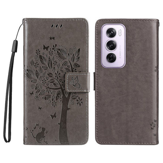 KT Imprinting Flower Series-3 For Oppo Reno12 5G (Global) Phone Case Imprinted Leather Wallet Cover - Grey