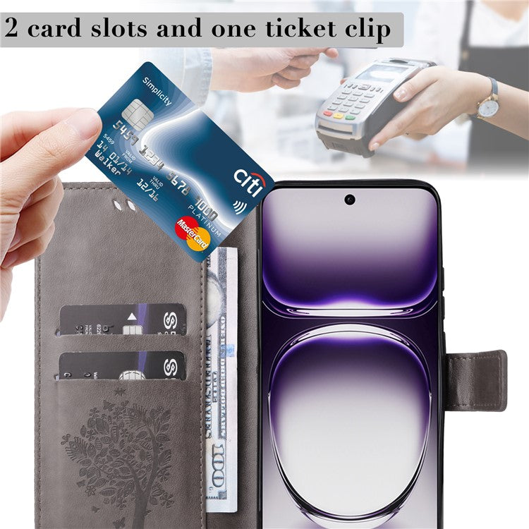 KT Imprinting Flower Series-3 For Oppo Reno12 5G (Global) Phone Case Imprinted Leather Wallet Cover - Grey