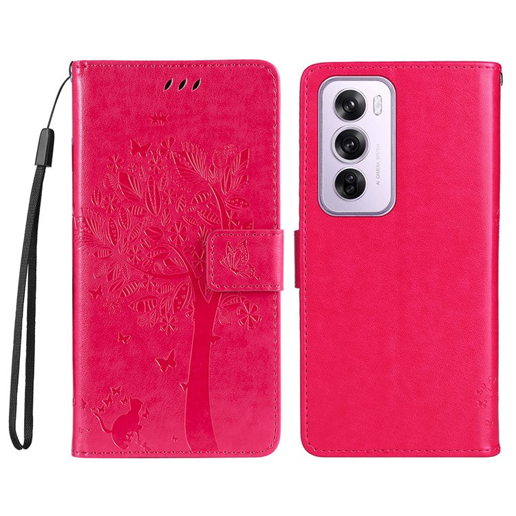 KT Imprinting Flower Series-3 For Oppo Reno12 5G (Global) Phone Case Imprinted Leather Wallet Cover - Rose