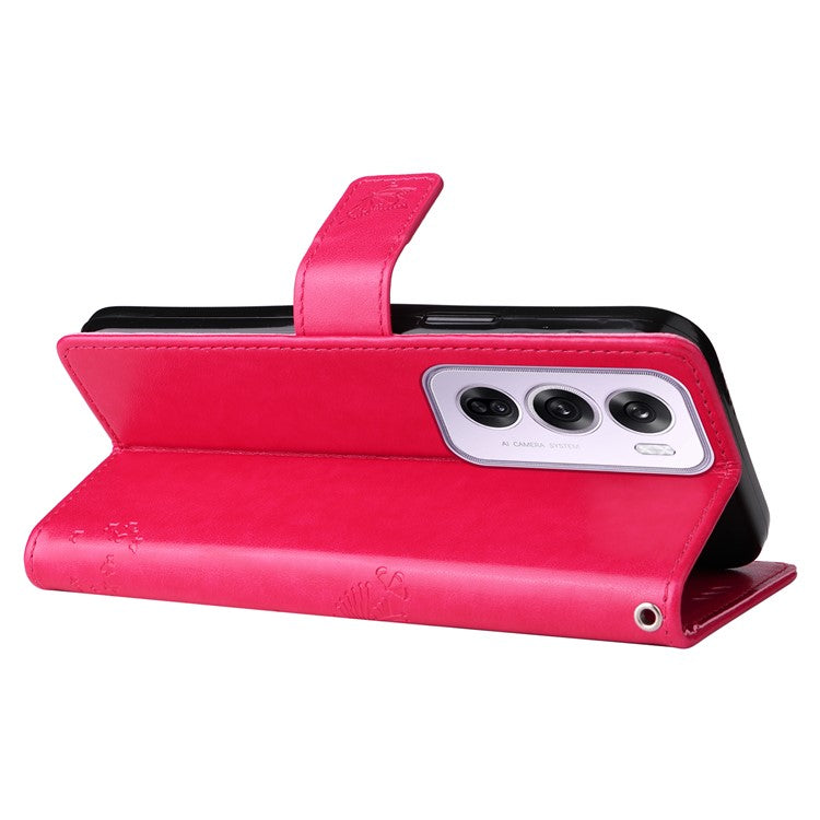 KT Imprinting Flower Series-3 For Oppo Reno12 5G (Global) Phone Case Imprinted Leather Wallet Cover - Rose