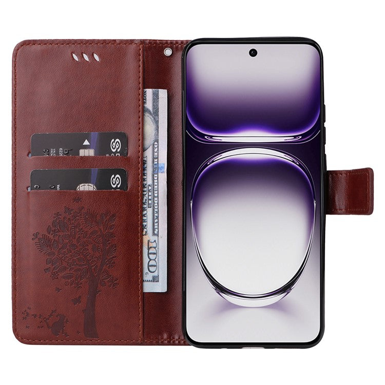 KT Imprinting Flower Series-3 For Oppo Reno12 5G (Global) Phone Case Imprinted Leather Wallet Cover - Brown