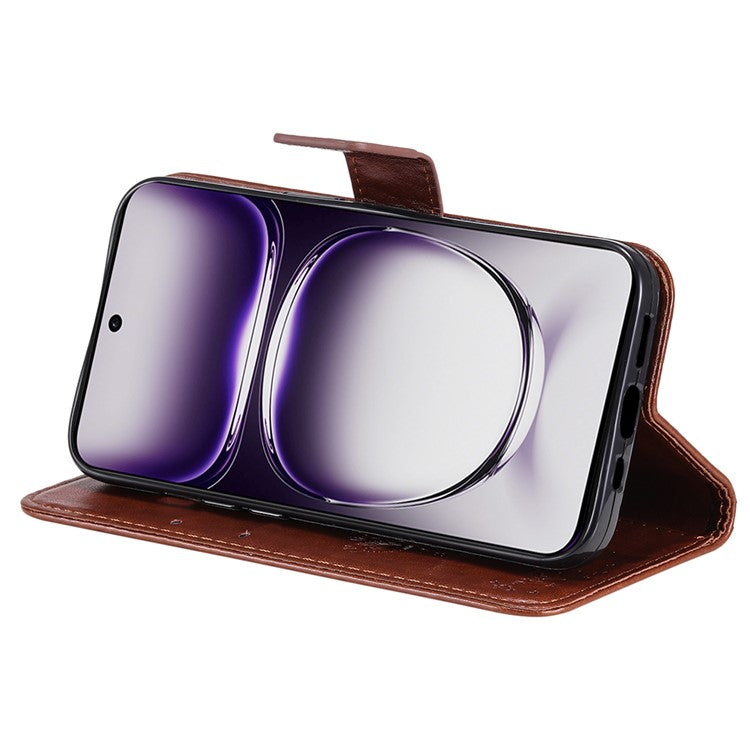 KT Imprinting Flower Series-3 For Oppo Reno12 5G (Global) Phone Case Imprinted Leather Wallet Cover - Brown