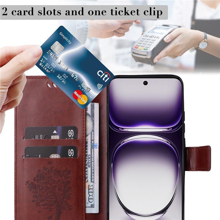 KT Imprinting Flower Series-3 For Oppo Reno12 5G (Global) Phone Case Imprinted Leather Wallet Cover - Brown