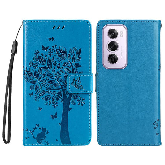 KT Imprinting Flower Series-3 For Oppo Reno12 5G (Global) Phone Case Imprinted Leather Wallet Cover - Blue