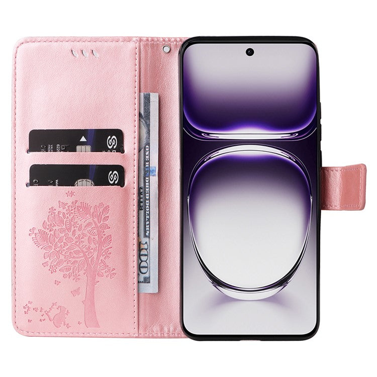 KT Imprinting Flower Series-3 For Oppo Reno12 5G (Global) Phone Case Imprinted Leather Wallet Cover - Rose Gold