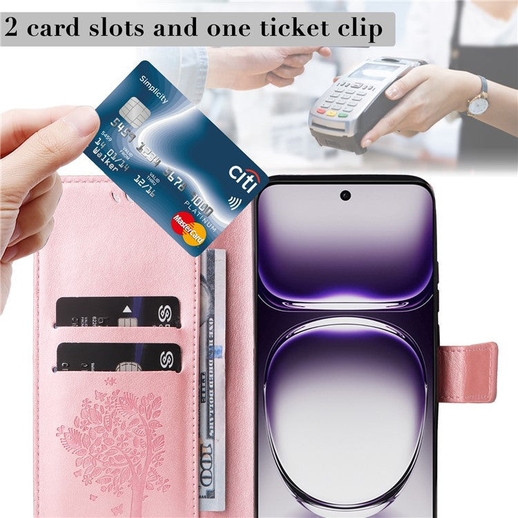 KT Imprinting Flower Series-3 For Oppo Reno12 5G (Global) Phone Case Imprinted Leather Wallet Cover - Rose Gold