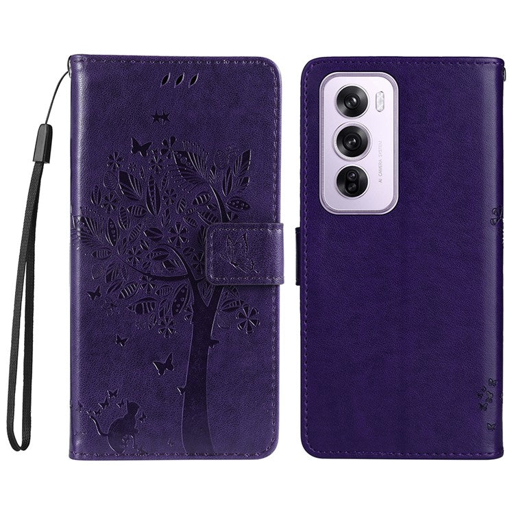 KT Imprinting Flower Series-3 For Oppo Reno12 5G (Global) Phone Case Imprinted Leather Wallet Cover - Purple
