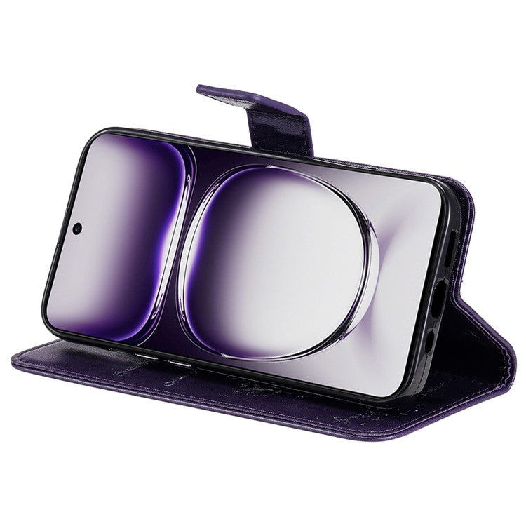 KT Imprinting Flower Series-3 For Oppo Reno12 5G (Global) Phone Case Imprinted Leather Wallet Cover - Purple
