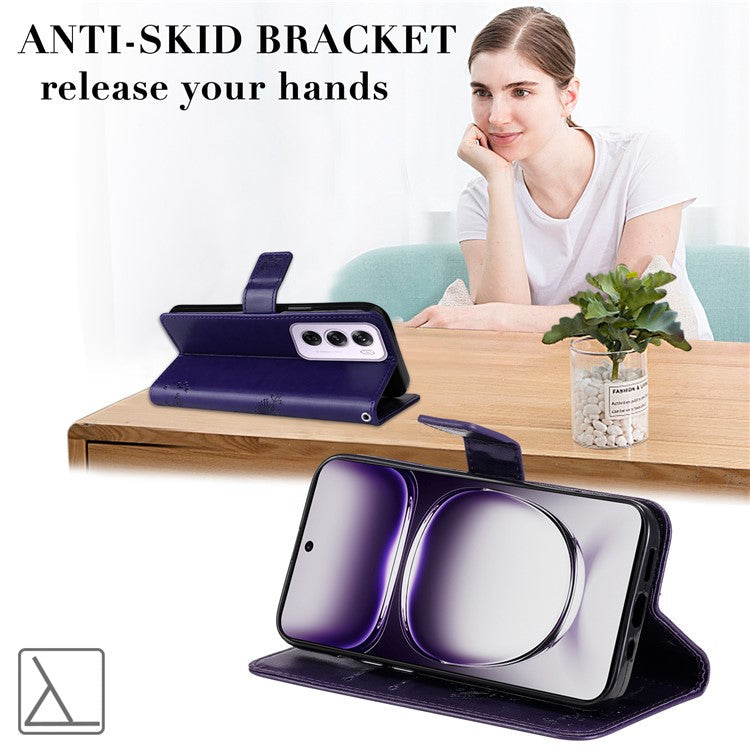 KT Imprinting Flower Series-3 For Oppo Reno12 5G (Global) Phone Case Imprinted Leather Wallet Cover - Purple