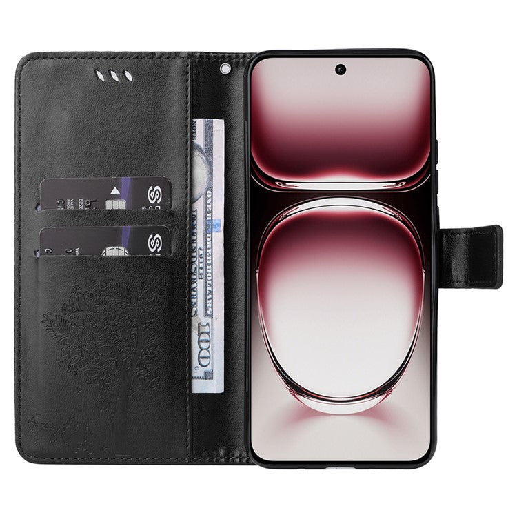 KT Imprinting Flower Series-3 For Oppo Reno12 Pro 5G (Global) / (China) Case Imprinted Leather Wallet Stand Phone Cover - Black