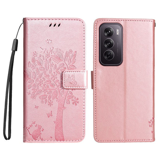 KT Imprinting Flower Series-3 For Oppo Reno12 Pro 5G (Global) / (China) Case Imprinted Leather Wallet Stand Phone Cover - Rose Gold