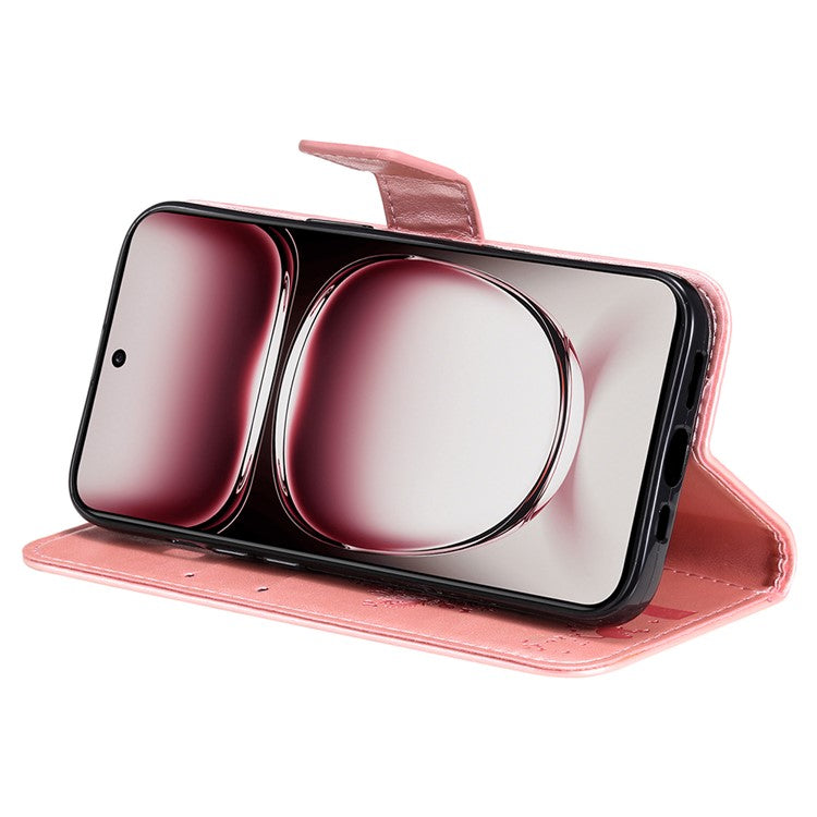 KT Imprinting Flower Series-3 For Oppo Reno12 Pro 5G (Global) / (China) Case Imprinted Leather Wallet Stand Phone Cover - Rose Gold