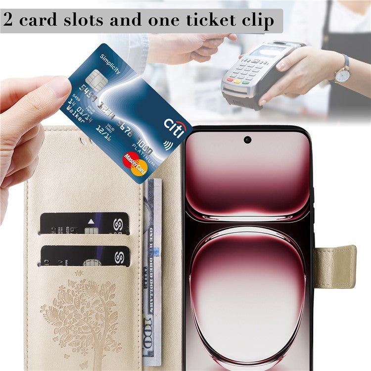 KT Imprinting Flower Series-3 For Oppo Reno12 Pro 5G (Global) / (China) Case Imprinted Leather Wallet Stand Phone Cover - Gold