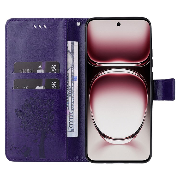 KT Imprinting Flower Series-3 For Oppo Reno12 Pro 5G (Global) / (China) Case Imprinted Leather Wallet Stand Phone Cover - Purple