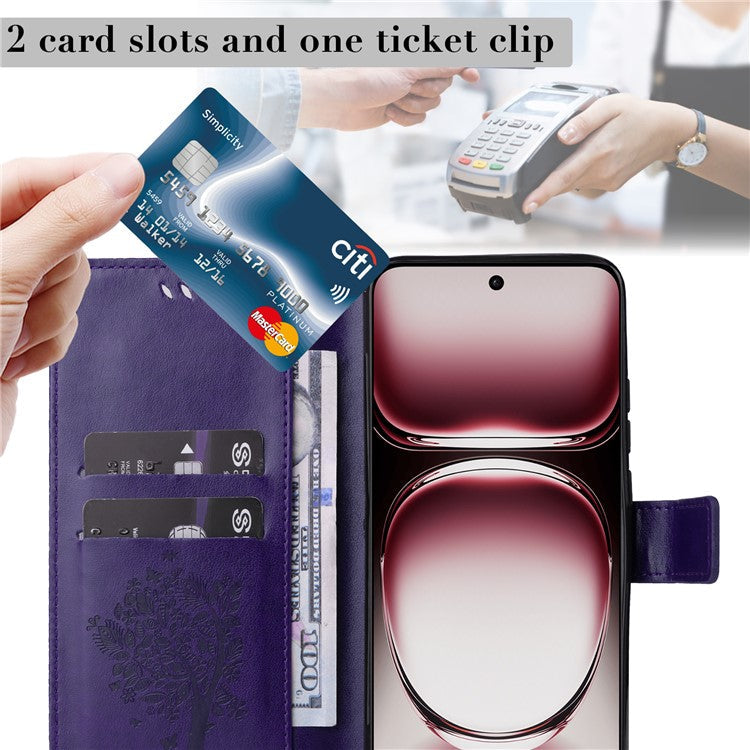 KT Imprinting Flower Series-3 For Oppo Reno12 Pro 5G (Global) / (China) Case Imprinted Leather Wallet Stand Phone Cover - Purple