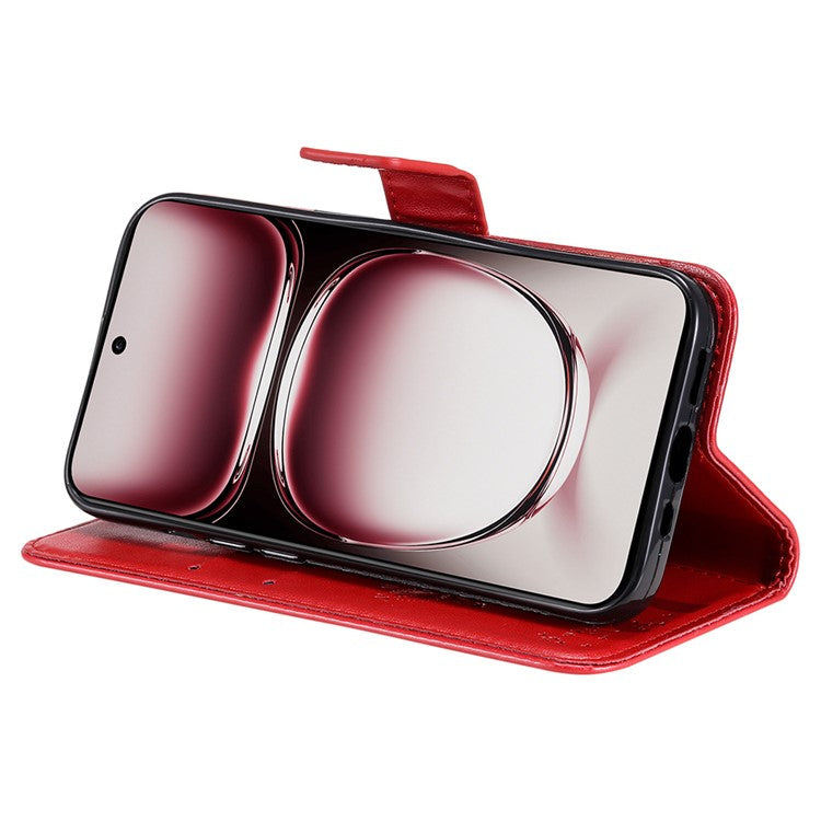 KT Imprinting Flower Series-3 For Oppo Reno12 Pro 5G (Global) / (China) Case Imprinted Leather Wallet Stand Phone Cover - Red