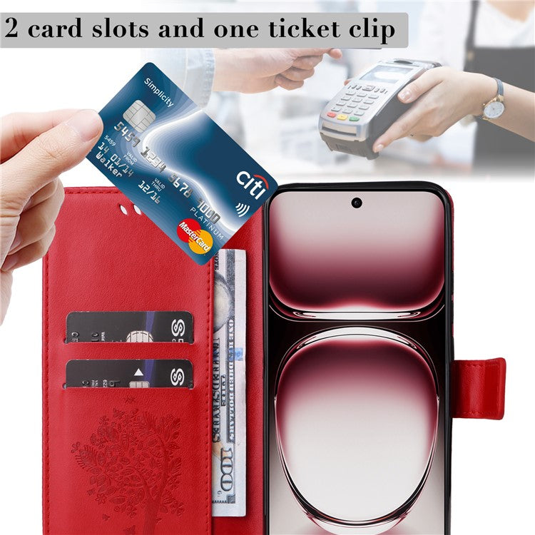 KT Imprinting Flower Series-3 For Oppo Reno12 Pro 5G (Global) / (China) Case Imprinted Leather Wallet Stand Phone Cover - Red