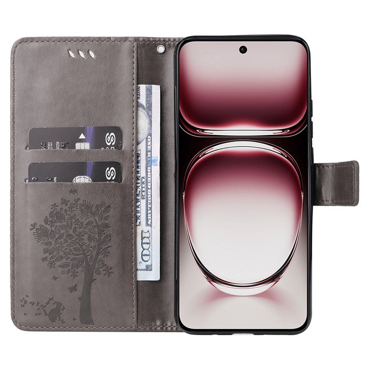 KT Imprinting Flower Series-3 For Oppo Reno12 Pro 5G (Global) / (China) Case Imprinted Leather Wallet Stand Phone Cover - Grey