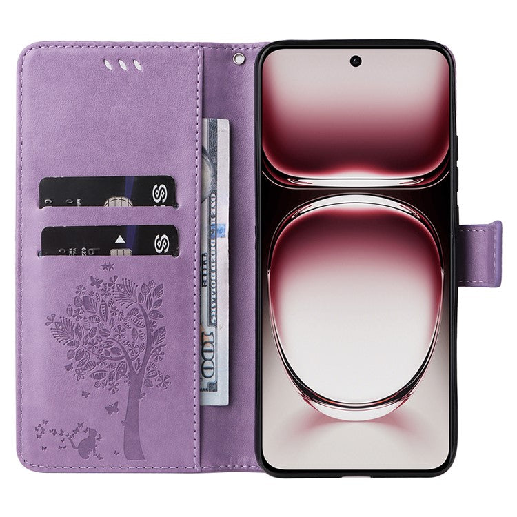 KT Imprinting Flower Series-3 For Oppo Reno12 Pro 5G (Global) / (China) Case Imprinted Leather Wallet Stand Phone Cover - Light Purple
