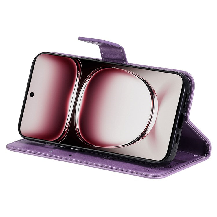 KT Imprinting Flower Series-3 For Oppo Reno12 Pro 5G (Global) / (China) Case Imprinted Leather Wallet Stand Phone Cover - Light Purple