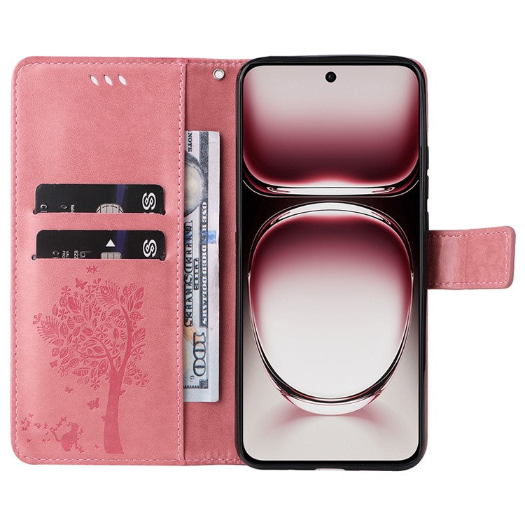 KT Imprinting Flower Series-3 For Oppo Reno12 Pro 5G (Global) / (China) Case Imprinted Leather Wallet Stand Phone Cover - Pink