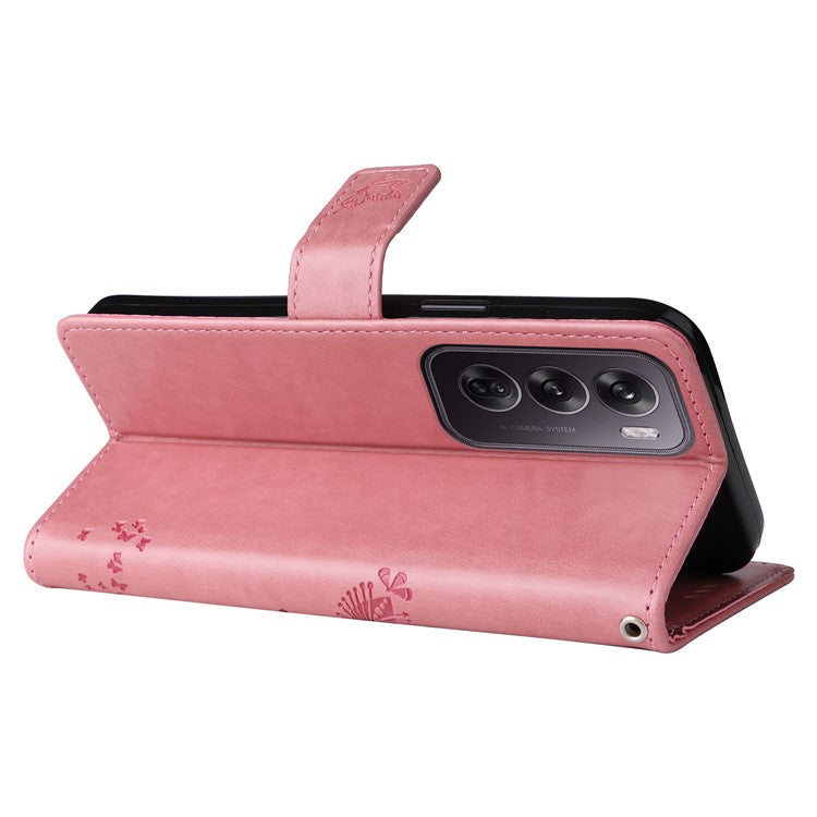 KT Imprinting Flower Series-3 For Oppo Reno12 Pro 5G (Global) / (China) Case Imprinted Leather Wallet Stand Phone Cover - Pink