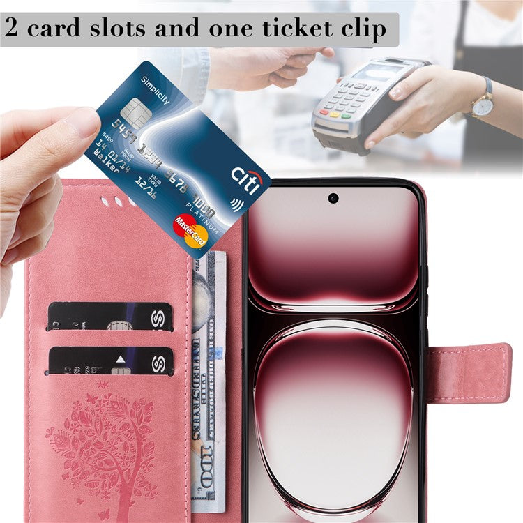 KT Imprinting Flower Series-3 For Oppo Reno12 Pro 5G (Global) / (China) Case Imprinted Leather Wallet Stand Phone Cover - Pink
