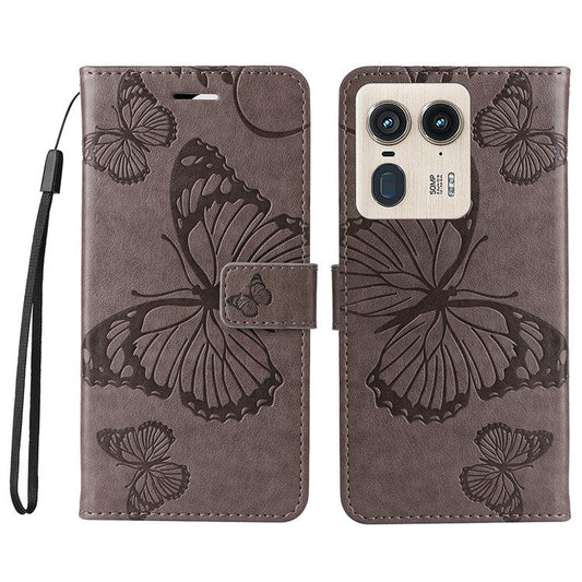 KT Imprinting Flower Series-2 For Motorola Moto X50 Ultra 5G / Edge 50 Ultra 5G Case PU Leather Butterfly Imprint Phone Cover - Grey