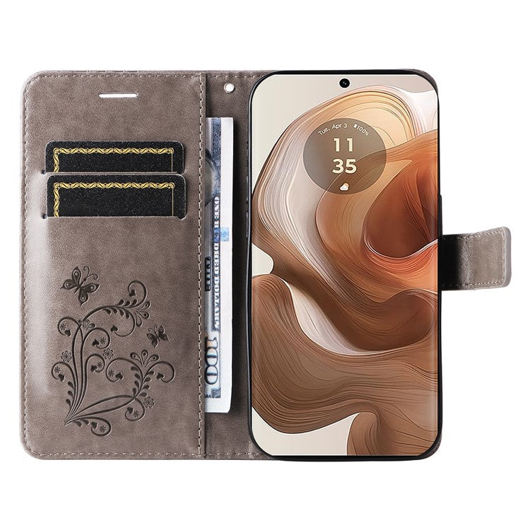 KT Imprinting Flower Series-2 For Motorola Moto X50 Ultra 5G / Edge 50 Ultra 5G Case PU Leather Butterfly Imprint Phone Cover - Grey