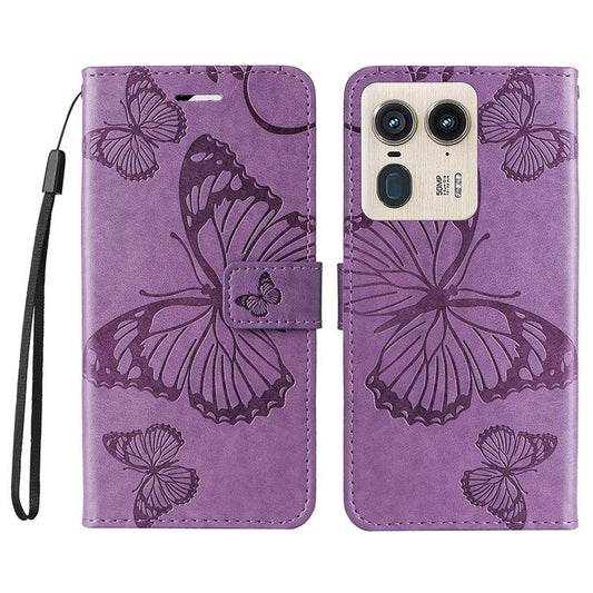 KT Imprinting Flower Series-2 For Motorola Moto X50 Ultra 5G / Edge 50 Ultra 5G Case PU Leather Butterfly Imprint Phone Cover - Light Purple